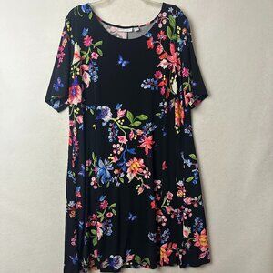 Susan Graver dress sz 2X black floral midi short sleeve dark‎ fairy whimsigoth